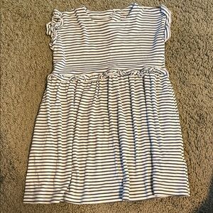 Girls' Striped Cotton Knit Dress in Navy and White